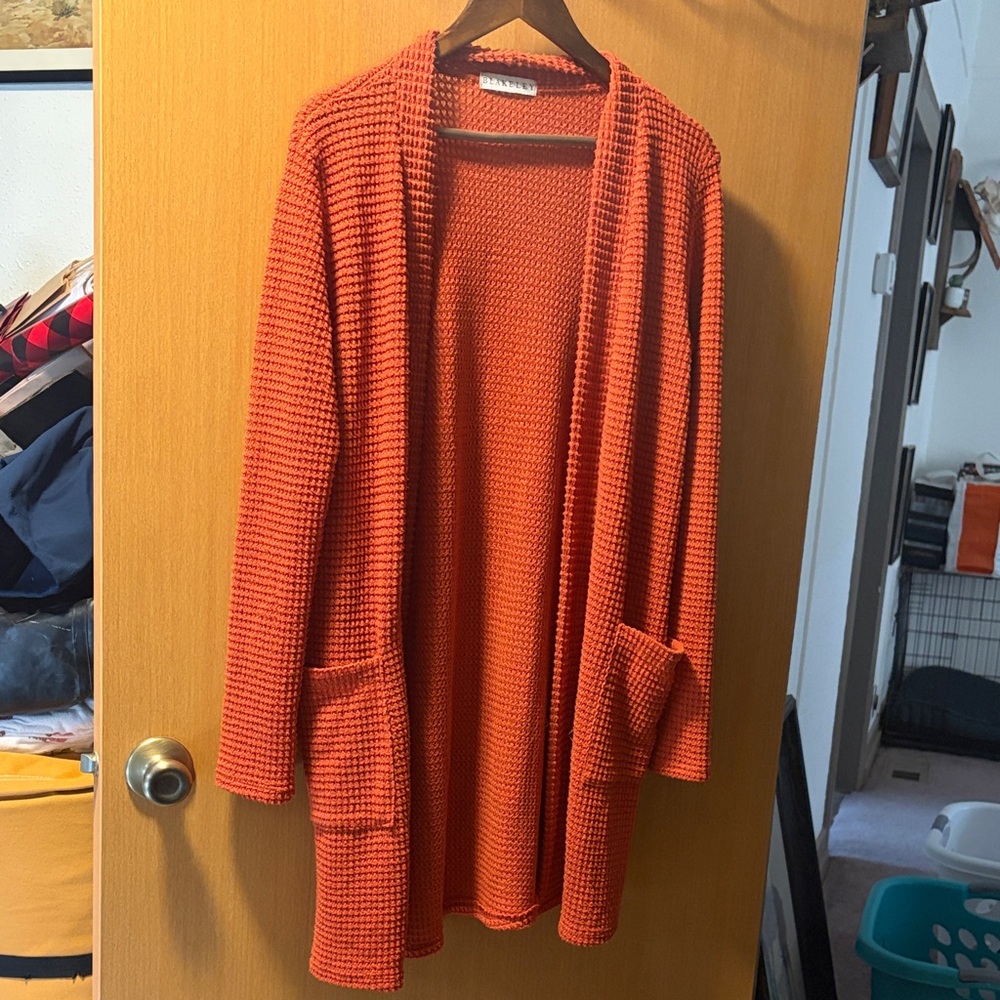 Orange Waffle Knit Cardigan